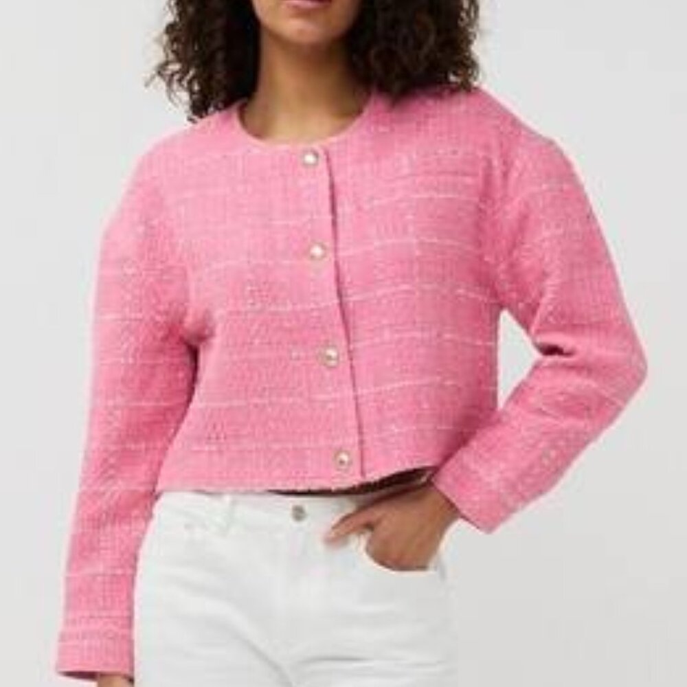 Esqualo Pink Boucle Cropped Tweed Jacket